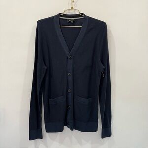 Express Sport Cardigan Sweater Navy Blue Size Medium Button-Up With Pocket Pique